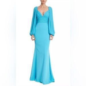 Badgley Mischka Pleated Bodice Plunge Evening Gown size 8